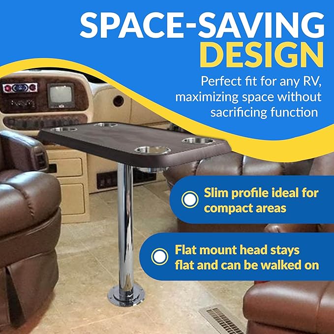RV Side Tables | RV End Tables - Table Set - 6" Flush Mount Floor Plate / Anti Wobble, Cocktail Design (6 colors)