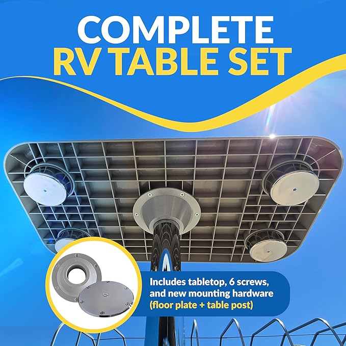 RV Side Tables | RV End Tables - Table Set - 6" Flush Mount Floor Plate / Anti Wobble, Cocktail Design (6 colors)