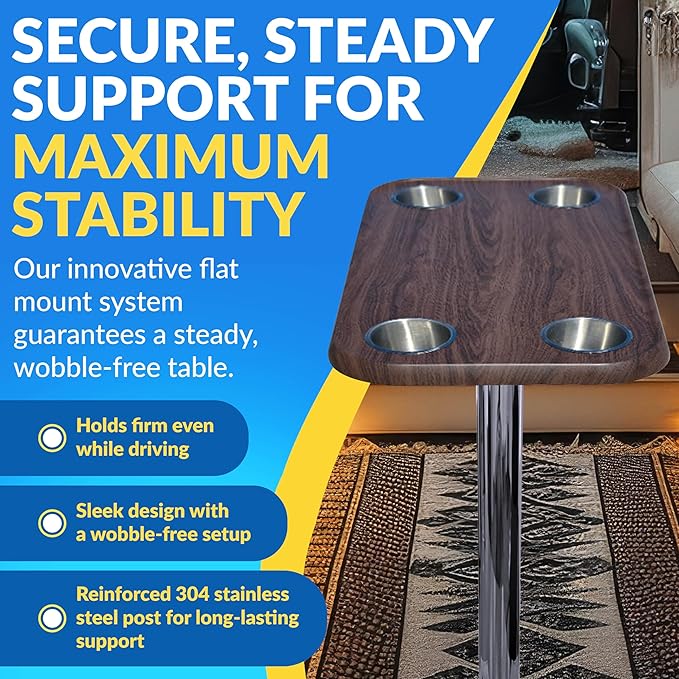 RV Side Tables | RV End Tables - Table Set - 6" Flush Mount Floor Plate / Anti Wobble, Cocktail Design (6 colors)