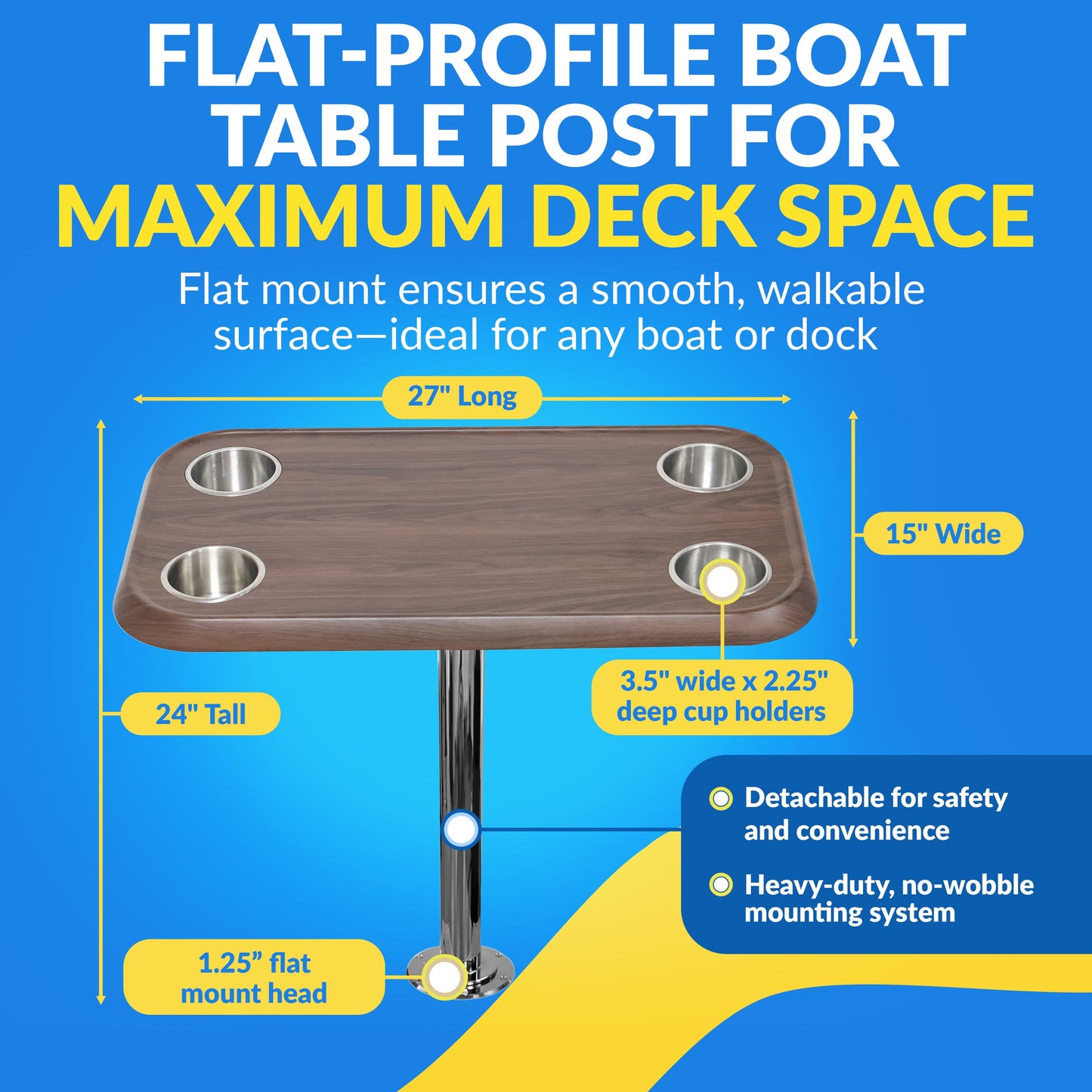 Boat Table Set - 6" Flush Mount Floor Plate / Anti Wobble (6 colors)