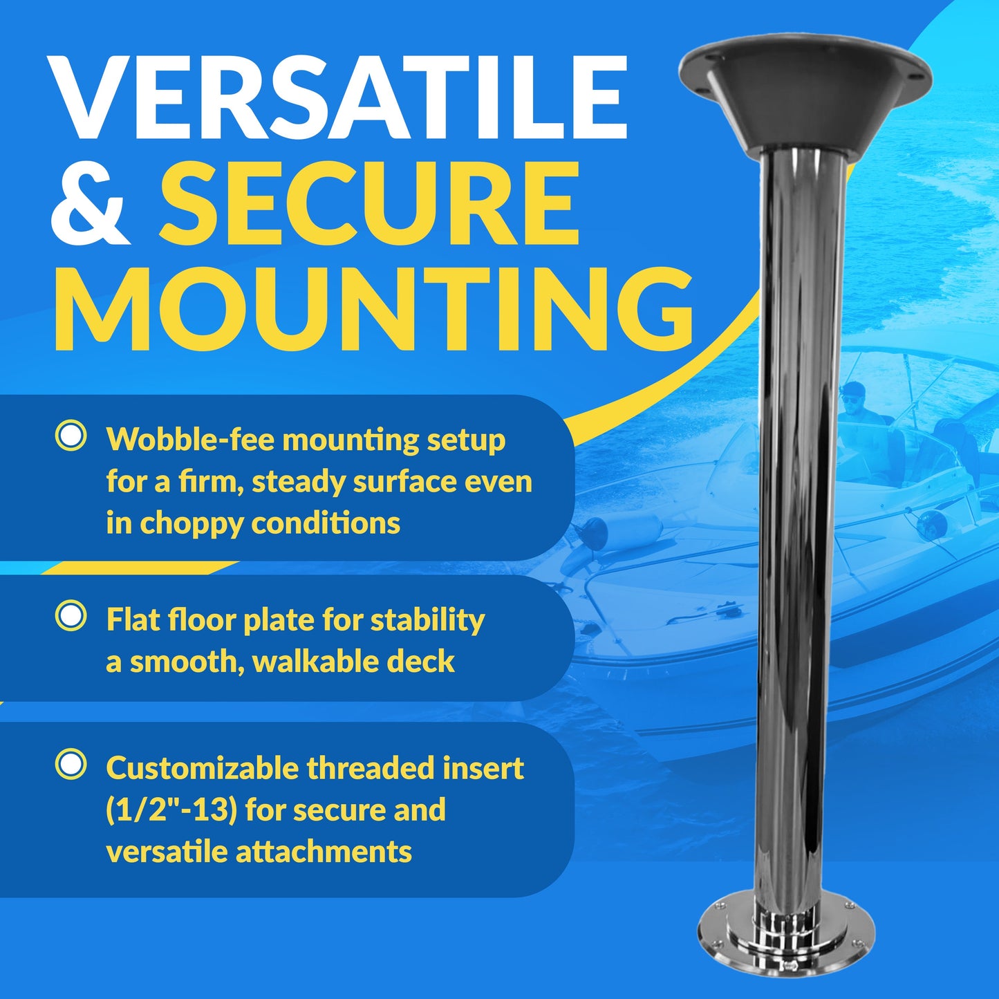 Boat Table Set - 6" Flush Mount Floor Plate / Anti Wobble (6 colors)