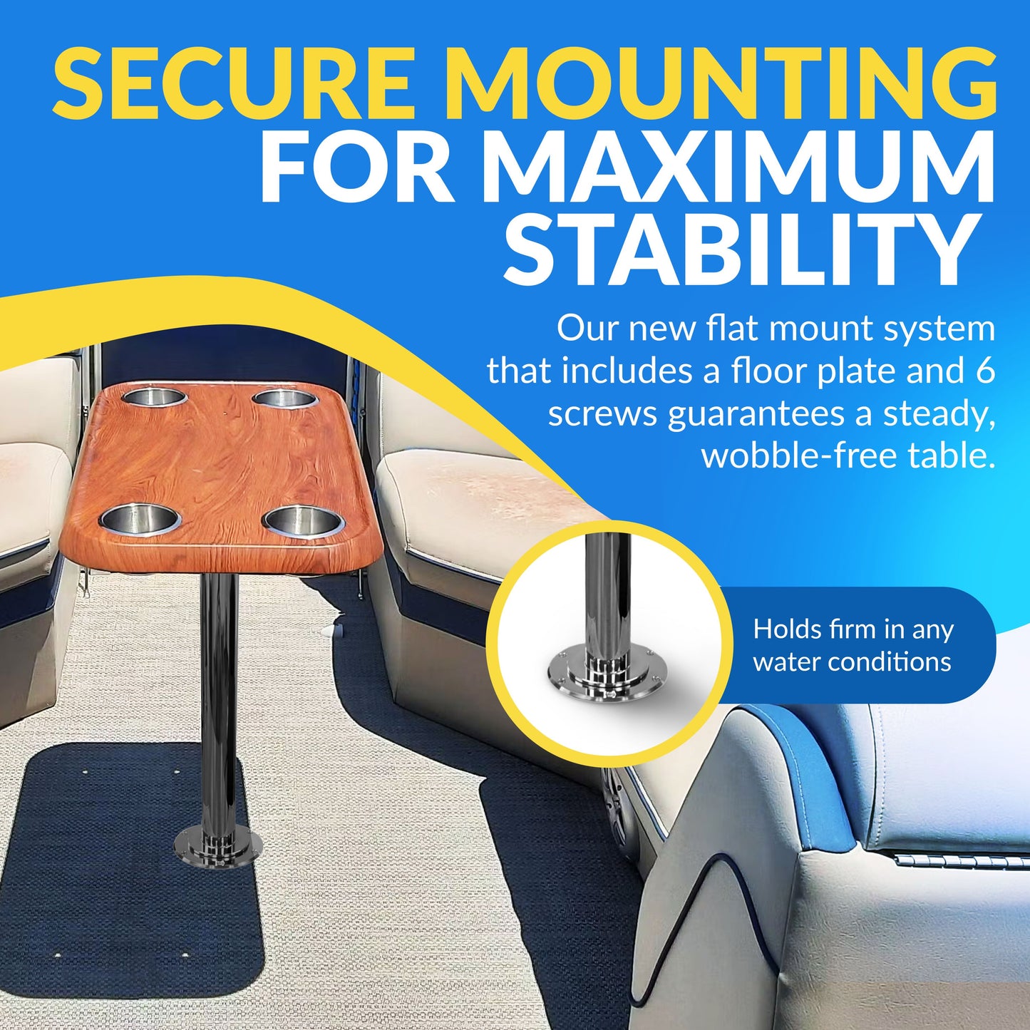 Boat Table Set - 6" Flush Mount Floor Plate / Anti Wobble (6 colors)