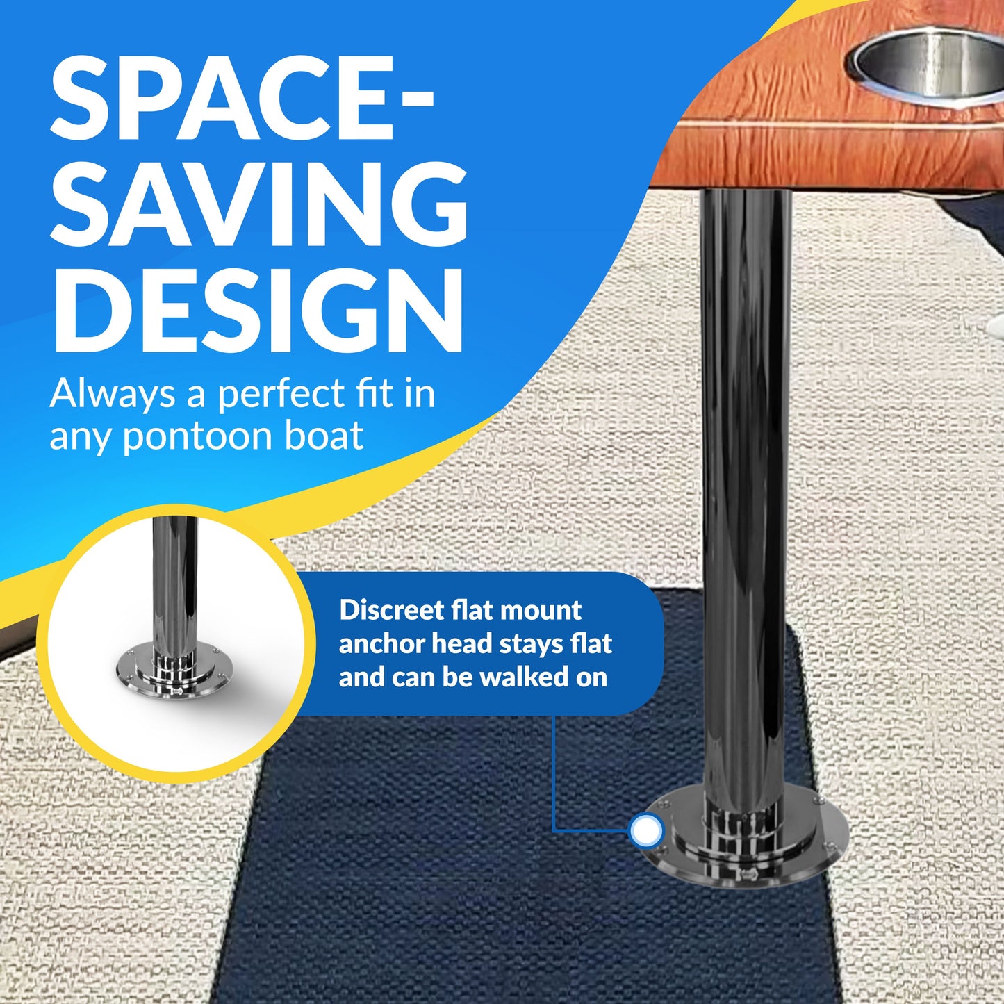 Boat Table Set - 6" Flush Mount Floor Plate / Anti Wobble (6 colors)