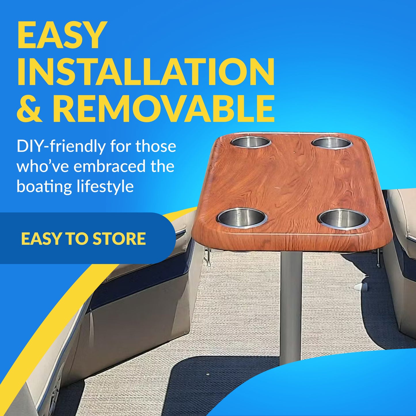 Boat Table Set - 6" Flush Mount Floor Plate / Anti Wobble (6 colors)