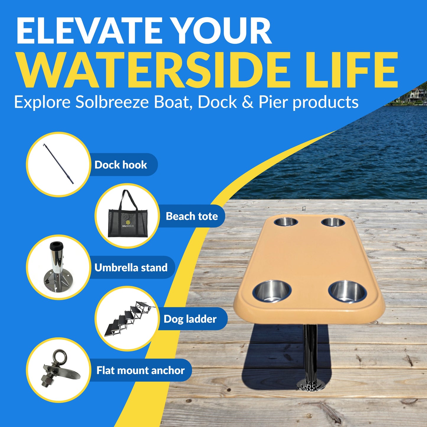 Boat Table Set - 6" Flush Mount Floor Plate / Anti Wobble (6 colors)
