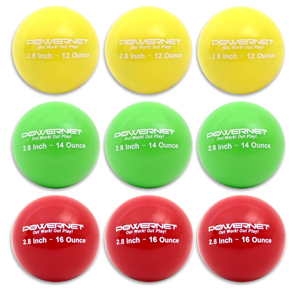 PowerNet 3.2" Weighted Hitting Batting Progressive Training Balls (9 Pack)