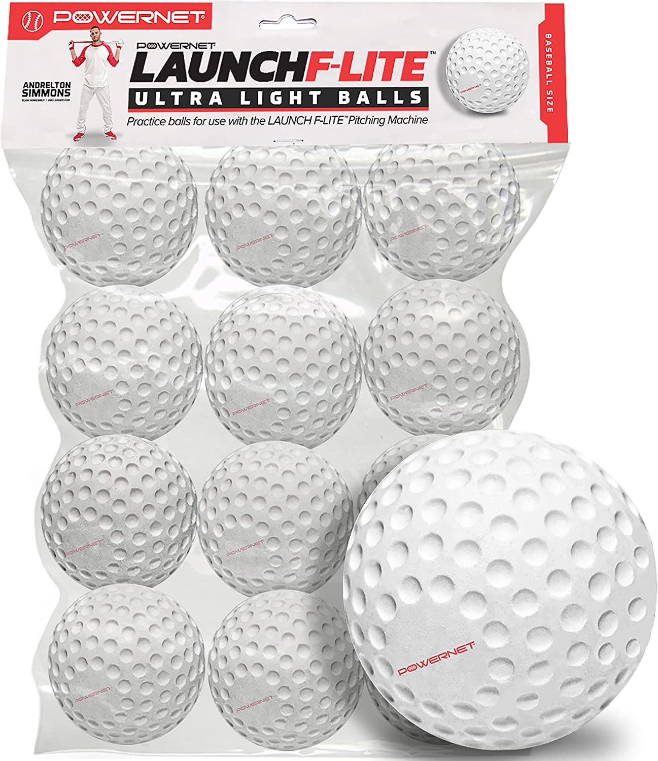PowerNet Launch F-lite Ultra Light Dimpled Practice Balls for Pitching Machine