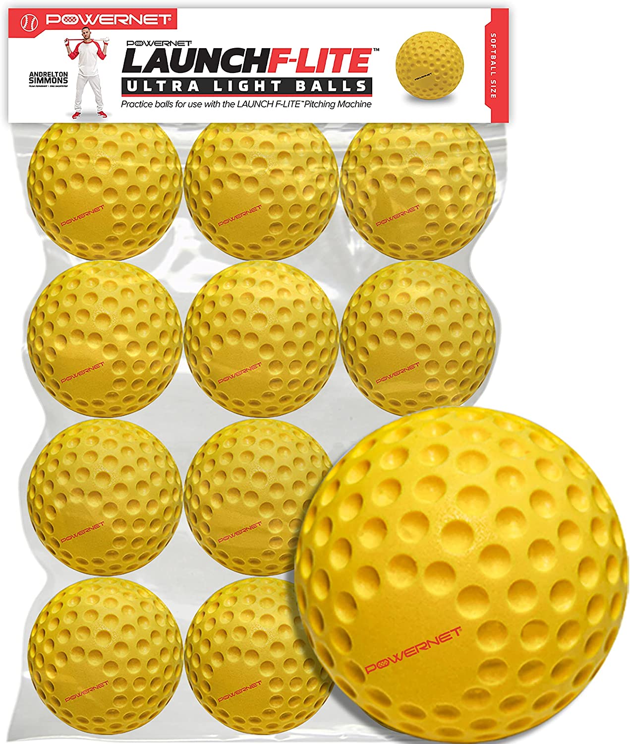PowerNet Launch F-lite Ultra Light Dimpled Practice Balls for Pitching Machine