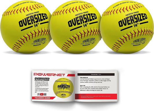 Powernet Oversized Softball 3-Pack | 14 Inch Ball Genuine Leather