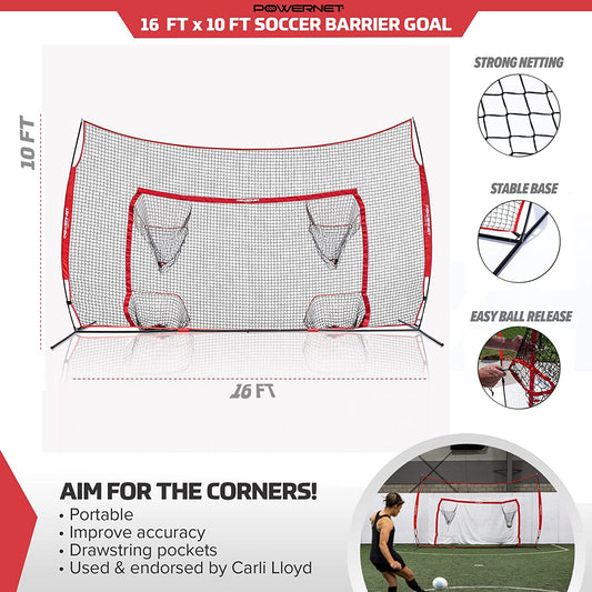 PowerNet Soccer Goal, 16x10 Ft Soccer Training Equipment Combo Barrier Soccer Net