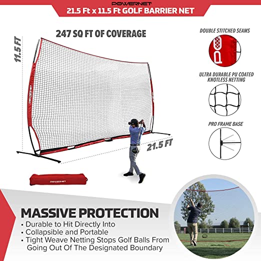 PowerNet XL Sports Barrier Net 21.5 ft x 11.5 ft - 247 SqFt of Protection