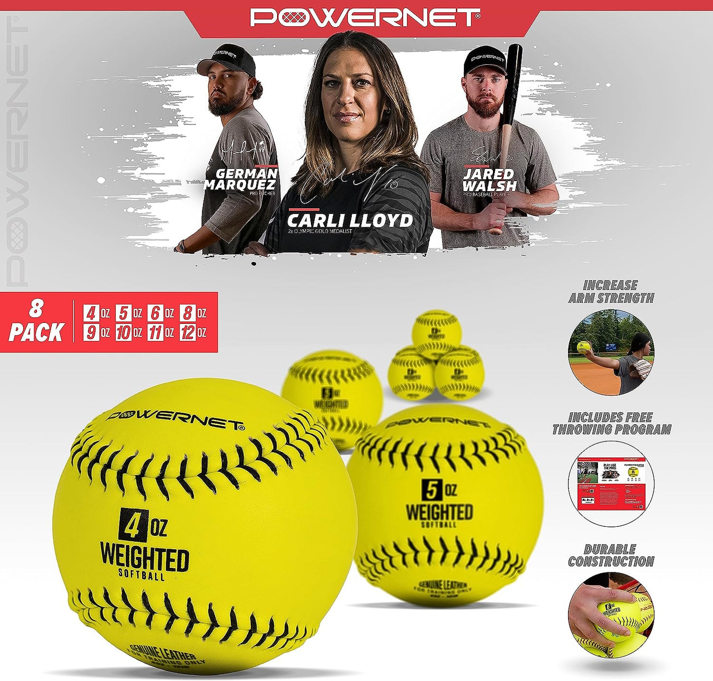Weighted Softballs | 8 Different Weights Included | 4 to 12 oz